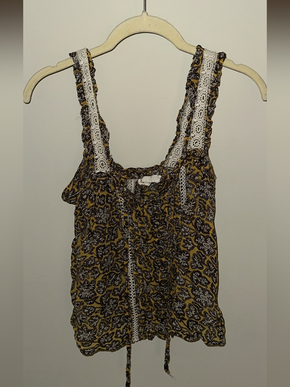 Anthropologie Mustard Paisley Crochet-Trim Tank Top